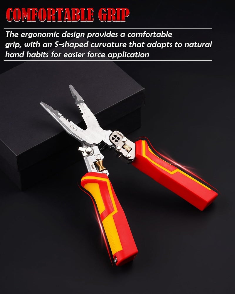 Fatio upgraded 8 in 1 Wire Strippers with Voltage Tester, Wire Stripping Tool, Cable Cutters with Plier, Crimper, Splitting, Wire Stripper Tool for 10-18 AWG for Electrician Work Red - Image 5
